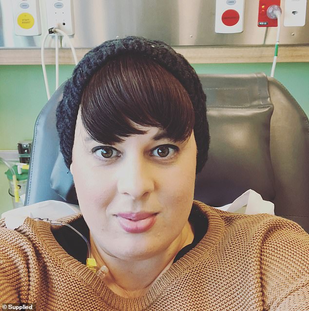 Nicole first underwent a double mucosectomy followed by two rounds of IVF to preserve her fertility and then six months of chemotherapy in 2018 (pictured during chemotherapy)