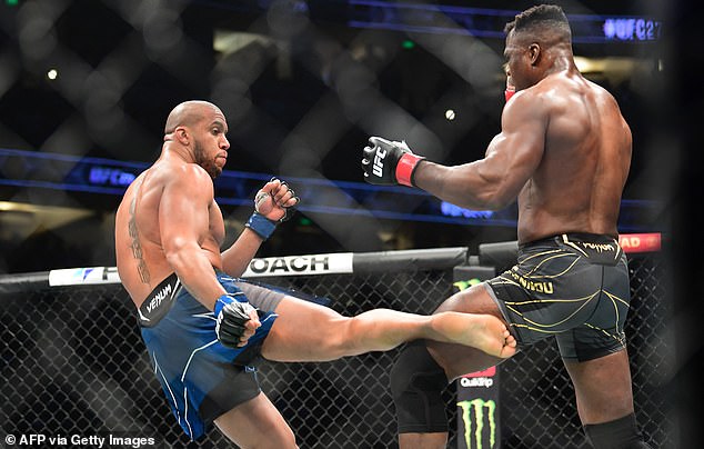 Gane (pictured fighting Ngannou last January) called Jones out for a fight last week, tweeting: 'Where at you with Jon Jones?  I'm free this March, Vegas'