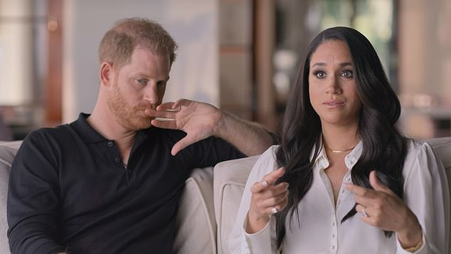 You would have thought the least she could do was put on some cashmere and show a little solidarity.  Pictured: Harry and Meghan docuseries, Netflix