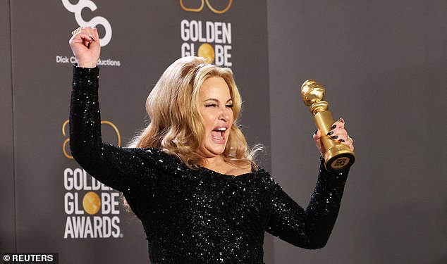 I love Jennifer Coolidge.  She is everything women her age shouldn't be.  Pictured: Jennifer Coolidge with her award for Best Supporting Actress for The White Lotus, Beverly Hills, California, USA, January 10, 2023