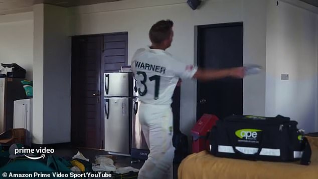 David Warner throws a water bottle against a wall in the second season of Amazon's The Test