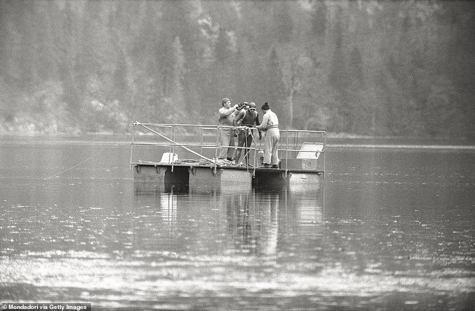 Austrian scuba diver getting ready to search Lake Toplitz in search of Hitler's treasure in the 1960s