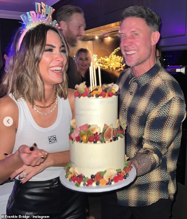 Spoiled rotten: Frankie seemed to be having a wonderful time when her husband Wayne, 42, treated her to a lavish cake before dancing the night away.