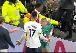 Richarlison was still yelling at the Arsenal goalkeeper when a fan decided to take matters into his own hands by kicking Ramsdale.