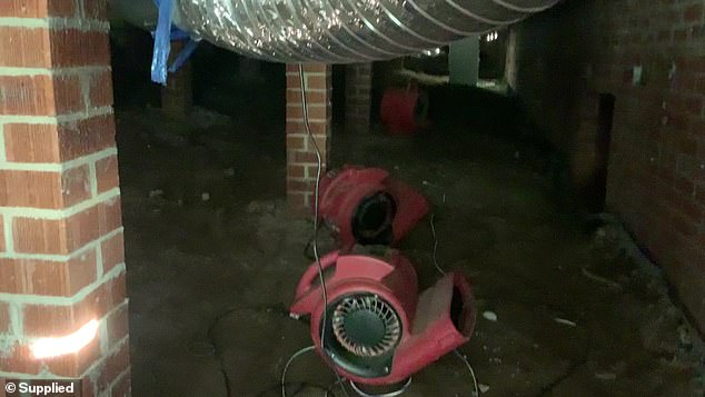 Conder said the builder had put a giant heater that ran 24/7 under the house to dry up the water damage.