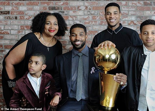 2016 family portrait: Andrea, who suffered a heart attack on Saturday, was the primary caregiver for her 16-year-old epileptic son Amari (L), who also arrived in Los Angeles with her 31-year-old brother (M) and the clan Kardashian-Jenner on Sunday