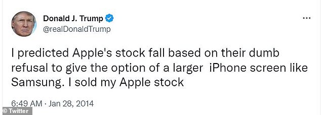 Trump had previously announced in 2014 that he would sell his Apple shares 