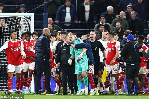 Both Ramsdale and Granit Xhaka had to be taken away from the Tottenham fans afterwards.