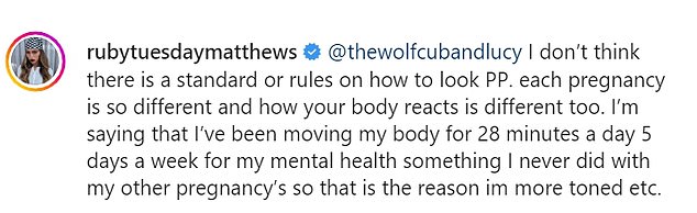 Ruby responded to the negative comments, writing: 