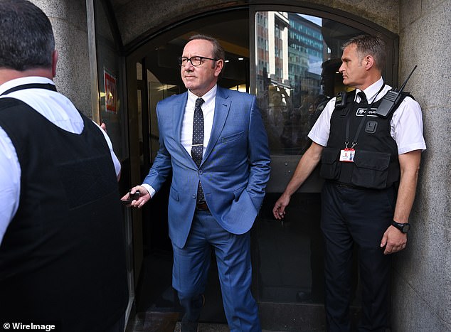 Oscar-winning actor Kevin Spacey has denied seven more sexual offenses against a man in the early 2000s. Pictured: Spacey leaves the Old Bailey Central Criminal Court on July 14, 2022