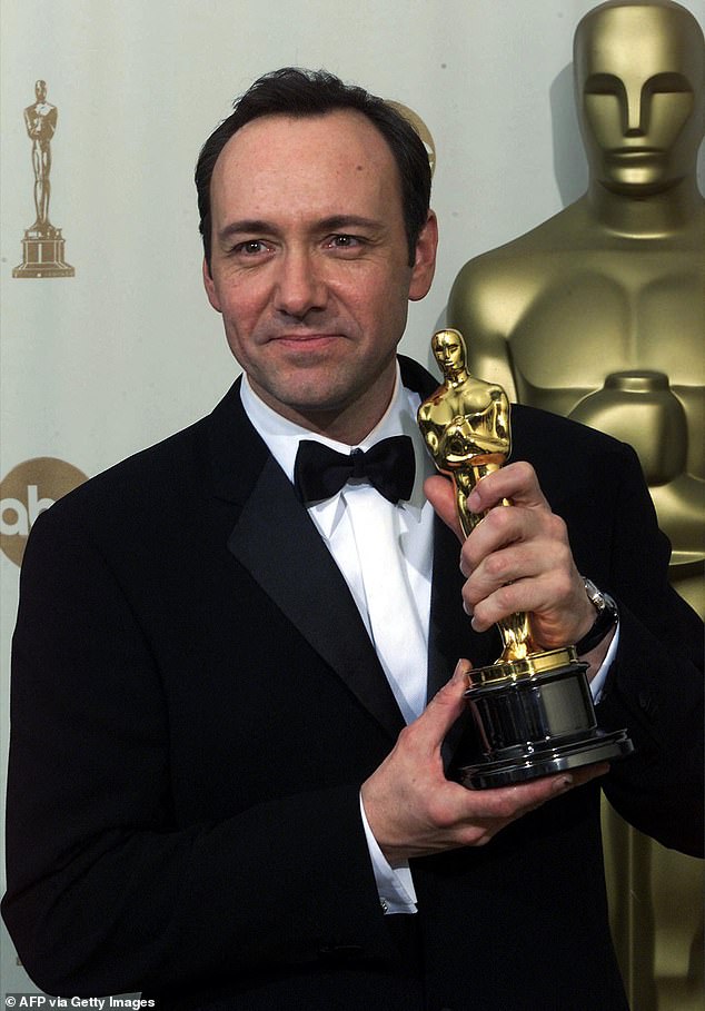 Oscars: The two-time Academy Award winner appeared at the Old Bailey in July last year to deny all five of the above charges (pictured in 2000 with his Best Actor Oscar)