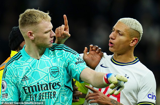 Tempers flared between Richarlison (right) and Aaron Ramsdale (left) after Arsenal secured victory over their rivals.