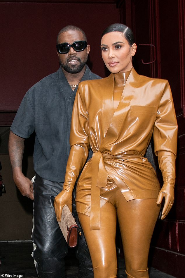 Kanye (left) 'married' Bianca, who works as 'head of architecture' at his fashion label Yeezy, two months after he divorced Kim (right) in November.