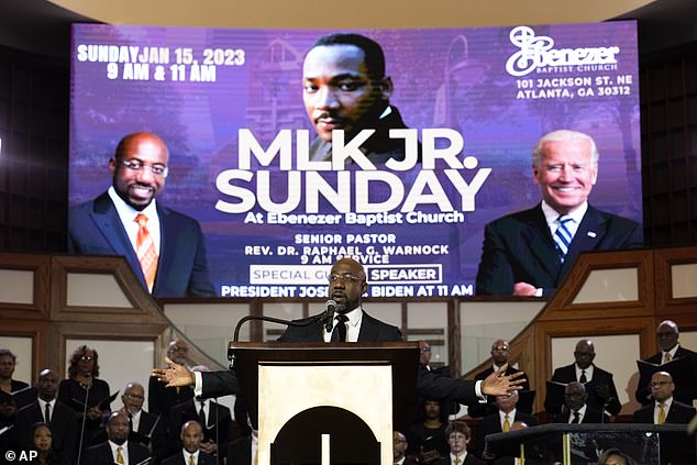 Democratic Sen. Raphael Warnock, who has been senior pastor at Ebenezer for 17 years, introduced Biden to the pulpit on Sunday.