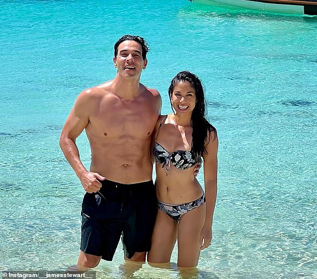 James married fellow Home And Away star Sarah in 2019. The couple is pictured in a photo together earlier this month.