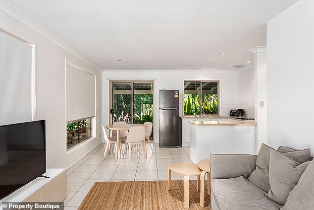 Nate, 37, and Tessa, 31, made a profit of about $150,000 after buying the property for $1.2 million in 2021. (Pictured: Open-plan kitchen and living room)