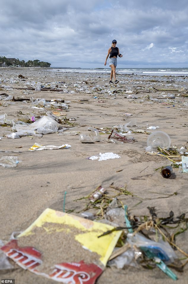 It's not exactly the beach walk tourists were expecting.  A photo shared online of Legian beach in Bali