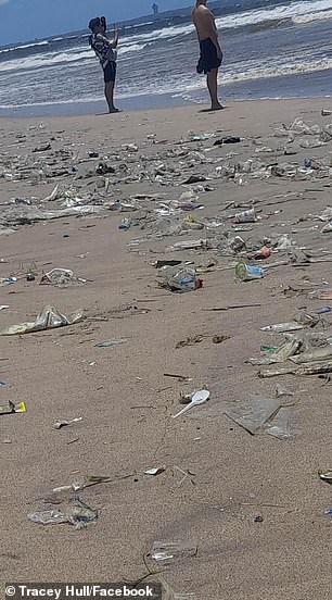 Australian tourists have been stunned by sad photos showing trash-covered Bali beaches