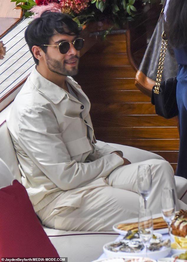 Babylon co-star Diego Calva seemed excited to sit back and enjoy the boat ride.