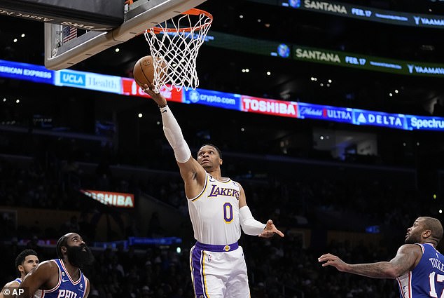 Los Angeles Lakers guard Russell Westbrook (0) during the game against the Philadelphia 76ers