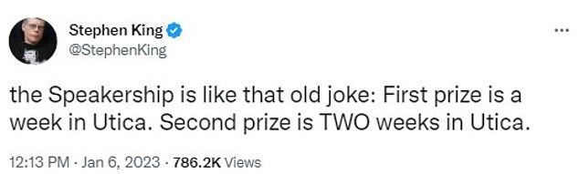 The Misery writer, who is a frequent Twitter user with more than 7 million followers, likened the conference to a vacation in Utica, New York, in a tweet.