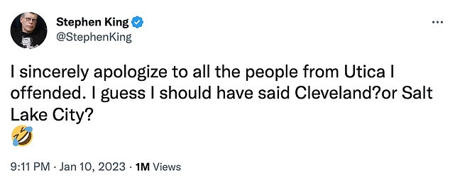 King, author of The Shining, Carrie and other blockbusters, later apologized, acknowledging that his comment was inappropriate.