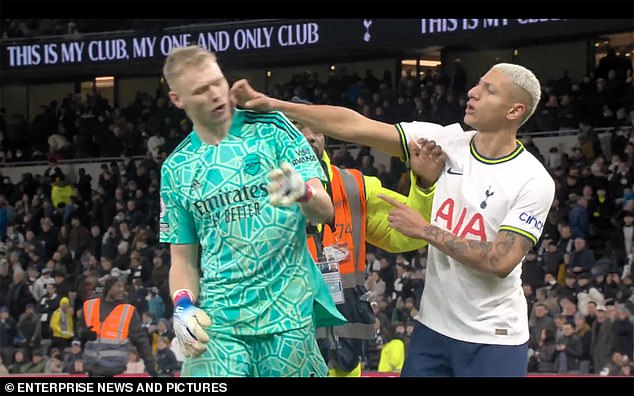 He shoved Ramsdale before a Spurs fan tried to kick him in the back in embarrassing scenes.