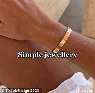 'Timeless' classics included having well-groomed nails (left) and wearing simple jewelry like the Cartier eternity bracelet (pictured)