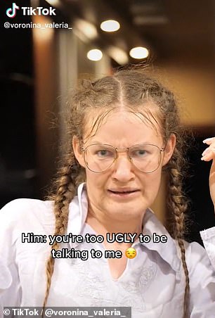 A 'before' shot shows the fresh-faced influencer with her hair in braids, glasses, and wearing oversized glasses and comfortable clothing.