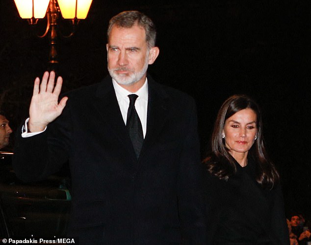 King Felipe and Queen Letizia of Spain arrive at the Grande Bretagne Hotel in Athens on Sunday night