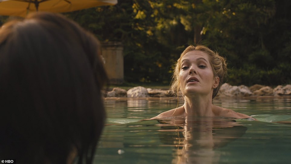 On the show: Meghann Fahy appears on the show in the villa as she dips into the pool.