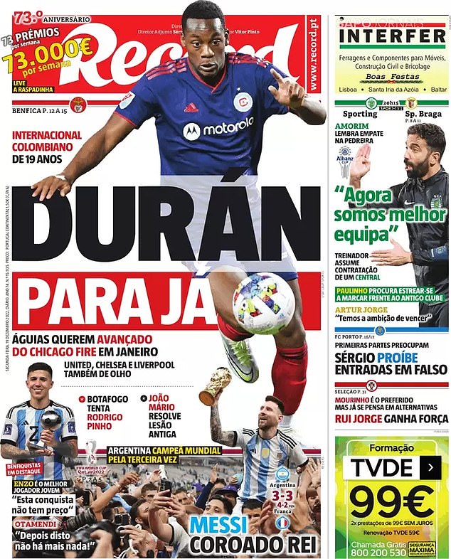 In December Duran was on the cover of the Portuguese newspaper Record, amid interest