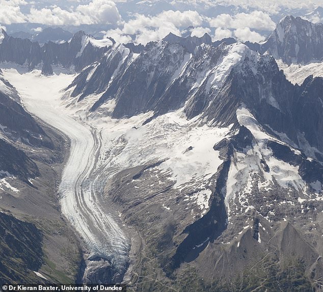 The 45-year old was found buried under the snow, and rescue services arrived too late to save her (file photo of the Argentière glacier)