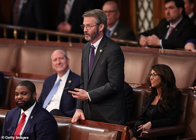 Rep. Tim Burchett flanked by Reps. Byron Donalds and Lauren Boebert during day four of the House leadership election