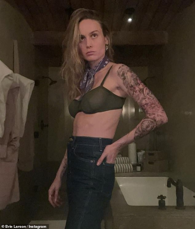 Looking good: The 33-year-old Marvel star gasped when she revealed a full sleeve of tattoos, but was quick to reassure fans that the inks were only temporary