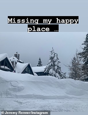 Happy Place: The Avengers star posted a photo of a snow-covered cabin on Monday, writing: 