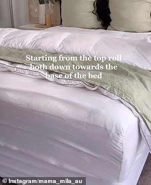 To do the trick, the mom laid her comforter down and placed her duvet cover inside out on top.