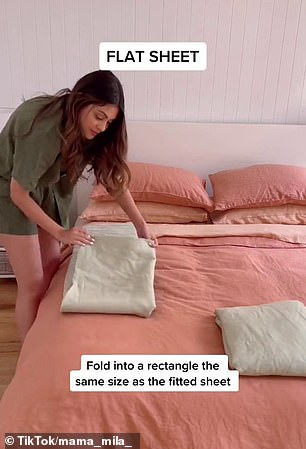 While folding a flat sheet is much easier, Chantel suggested sticking to the same dimensions as the fitted sheet.