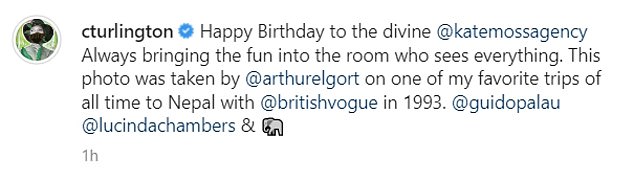 Friends: Supermodel Christy Turlington wrote: 'Happy birthday to the divine @katemossagency Always bringing the fun to the room that sees everything'