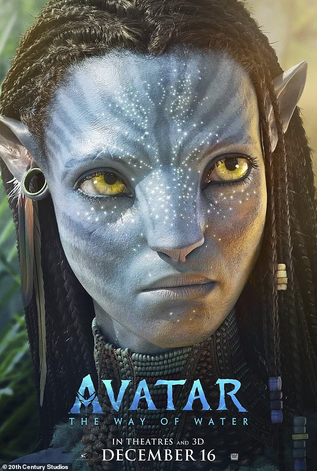 Her smash hit: Here she is seen on the poster for Avatar: The Way Of Water