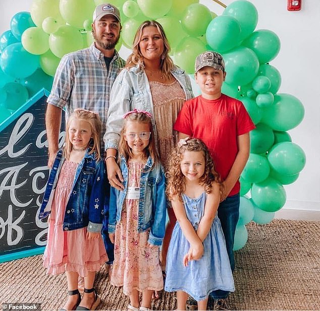 Deployed to storm-ravaged Jasper County, Maxwell is now being mourned by his loved ones: his wife Hope, Lucas, 11, and their three daughters (from left) Lorynn, 7, Maddie, 6, and River, who have been left 'devastated' by the sudden loss