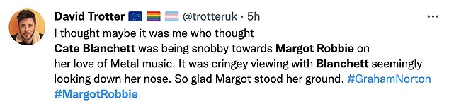 Margot, 32, admitted she was a teenage fan during an appearance on The Graham Norton Show, prompting Cate to ask if anyone 