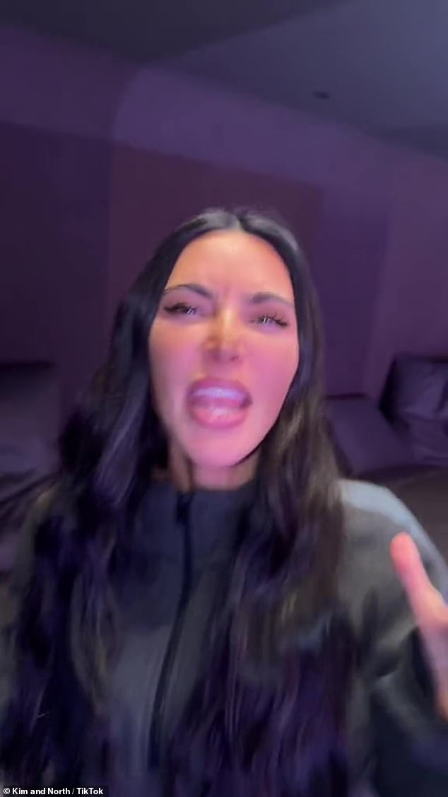 In the moment: Kim started the video by playfully singing the part where you sing 'I don't know, I understand, why are you being so mean?'