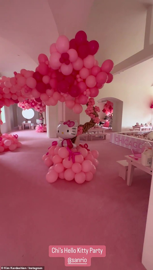 Pink on Pink: There was a pink rug, a pink table, balloons, and more.