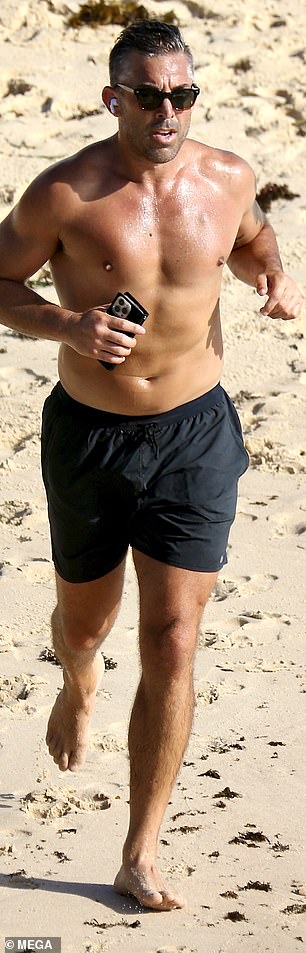 Former NRL star Braith Anasta sweated it out during a beach run and swim at Coogee Beach, Sydney on Tuesday.