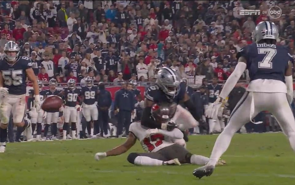 A scary moment occurred late in the fourth quarter when Donovan Smith (6) threw this punch to wide receiver Russell Gage (17).