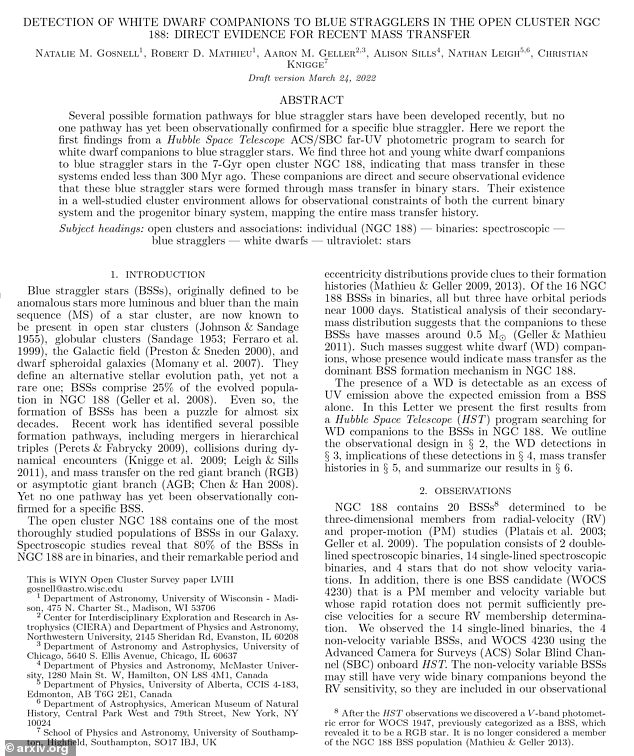 Gosnell has published dozens of papers as an astrophysicist in the past decade, including an issue looking at blue straggling star systems (first page of one shown)