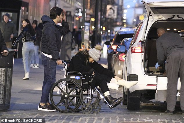 Healing: As he pushed her toward the street, she doubled over as he placed a hand on her leg, in a cast.