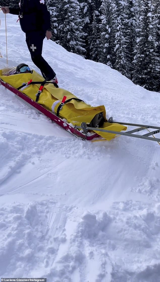 Horrible accident: Luciana shared video that seemed to capture the moment she was rescued from the slopes on Sunday