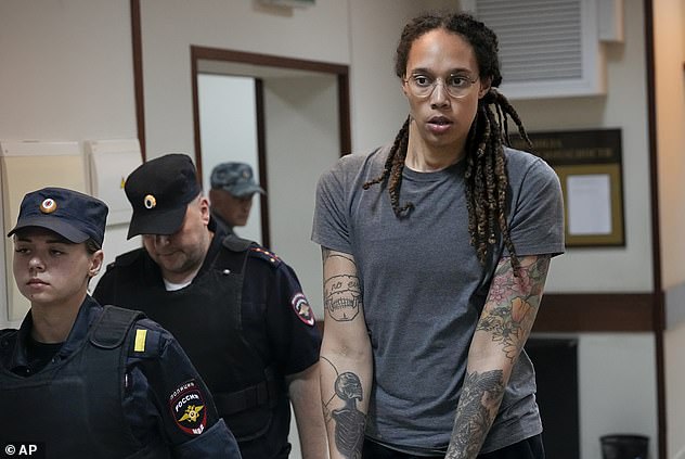 Griner is shown August 4 after pleading guilty in Russia.  She was sentenced to nine years in prison and sent to a penal colony.